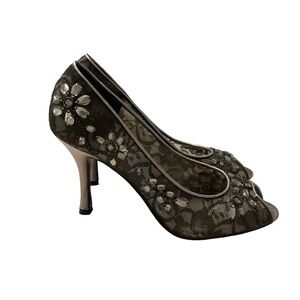 ALFANI High Heels Black Lace Silver Rhinestone Stiletto size 7‎